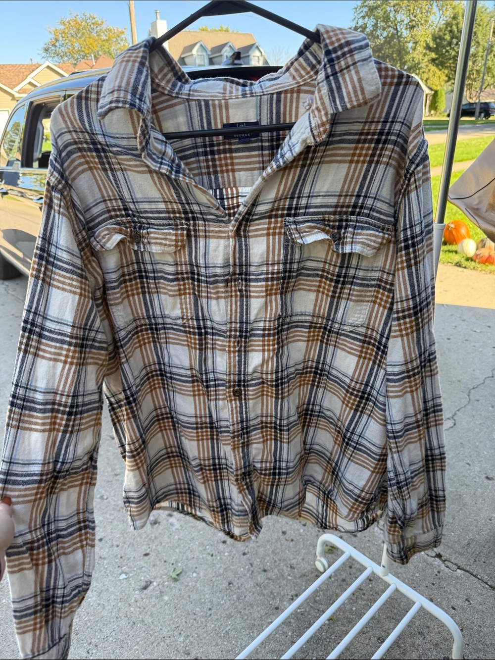 George Plaid Button-Down Shirt in Cream, Brown & Black